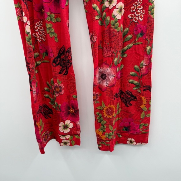 Johnny Was Pants Women's Sz Small Red Floral Rabbit Print High Rise Straight Leg - Picture 3 of 11